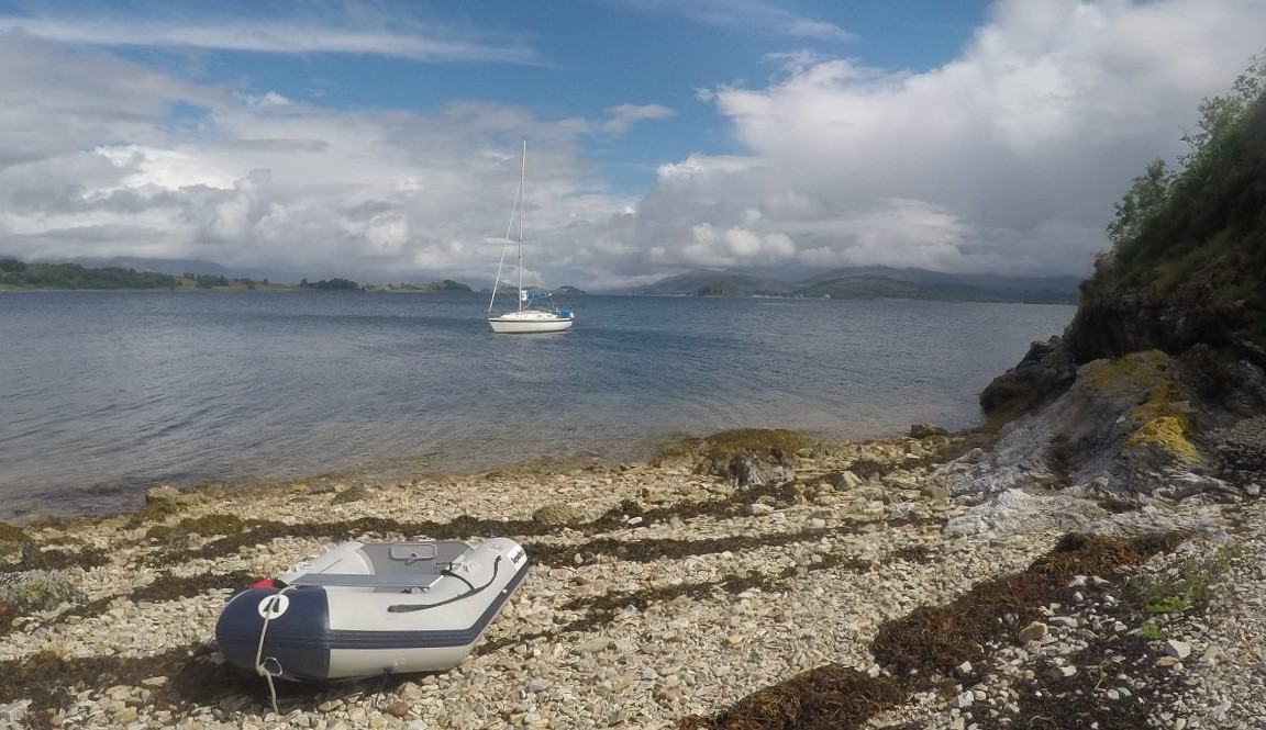 Yacht at anchor Scottish island