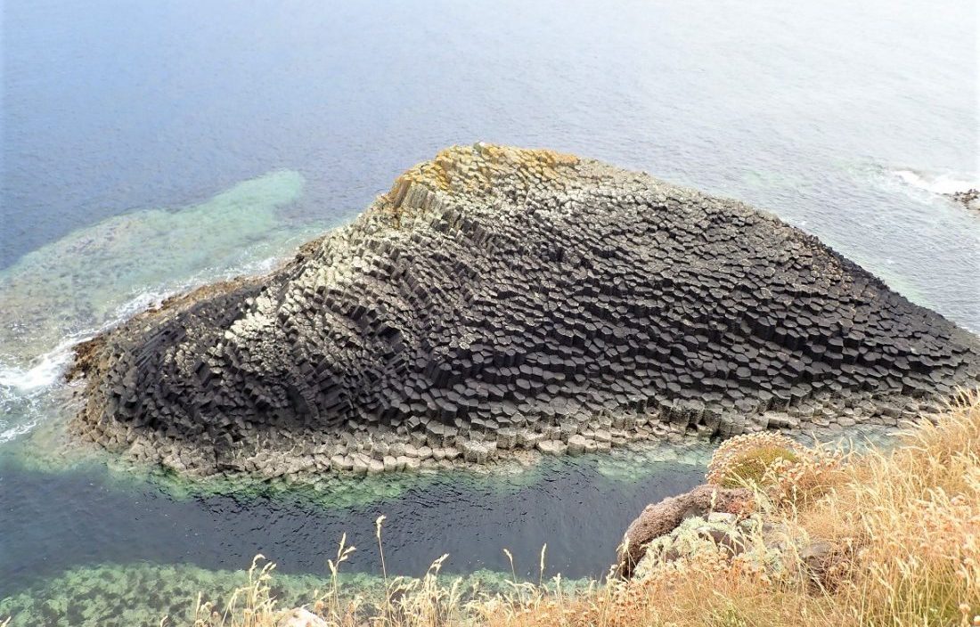 Staffa island reef basalt columns